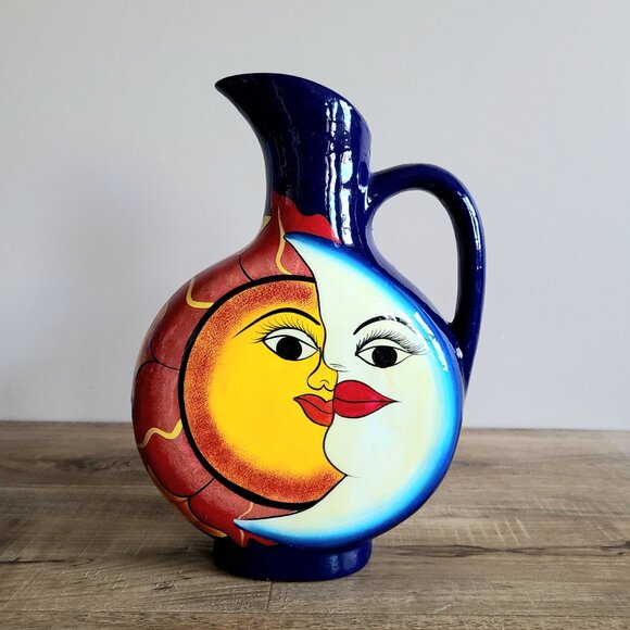 Large ceramic Sun and Moon pitcher/vase - Picture 2 of 8